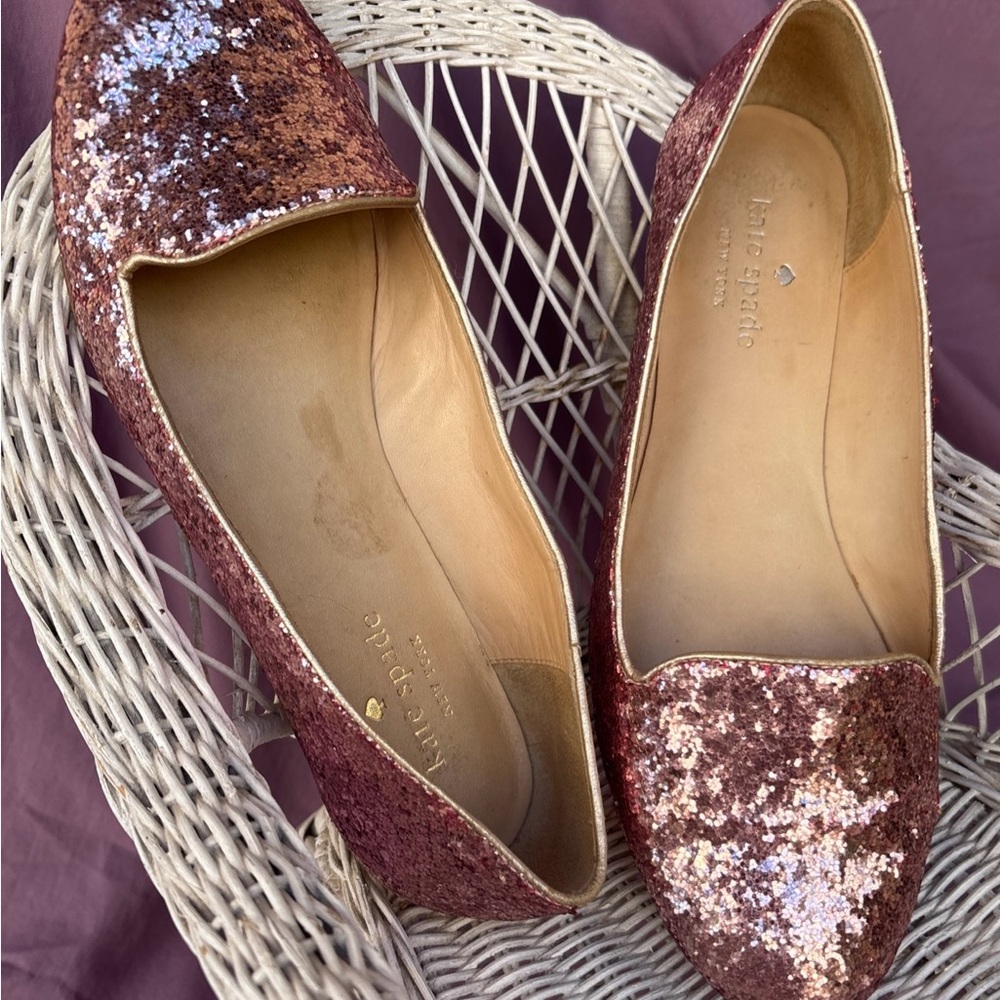 Kate Spade New York PINK GLITTER Loafers Slip-On Flats Barbie Flats 6 M Leather - Picture 3 of 9